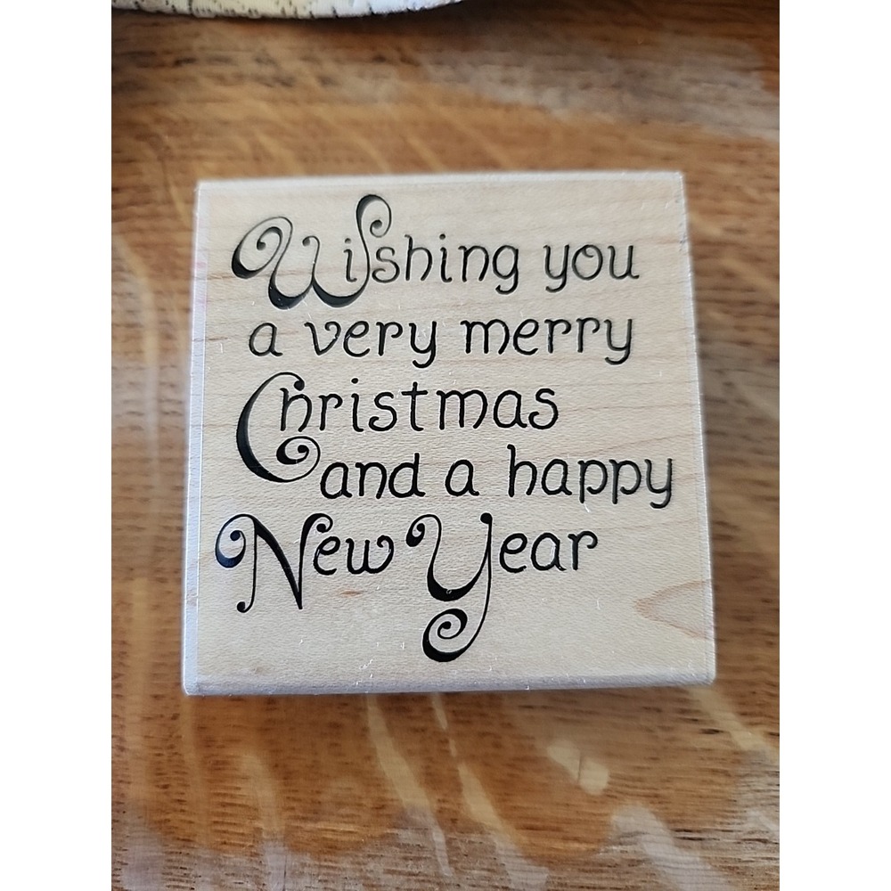 Wishing You Merry Christmas‎ Happy New Year stampabilities Rubber Wooden Holiday